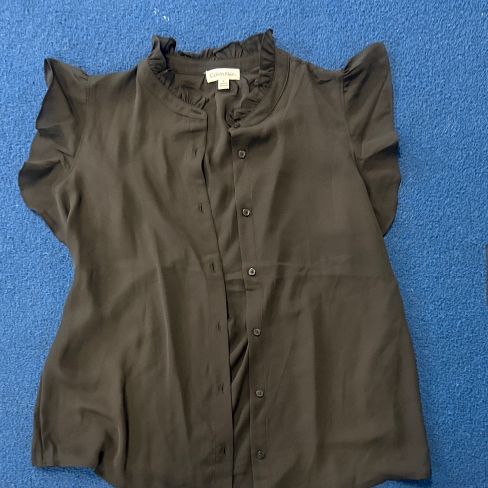 Calvin Klein Black Ruffle Sleeve Blouse